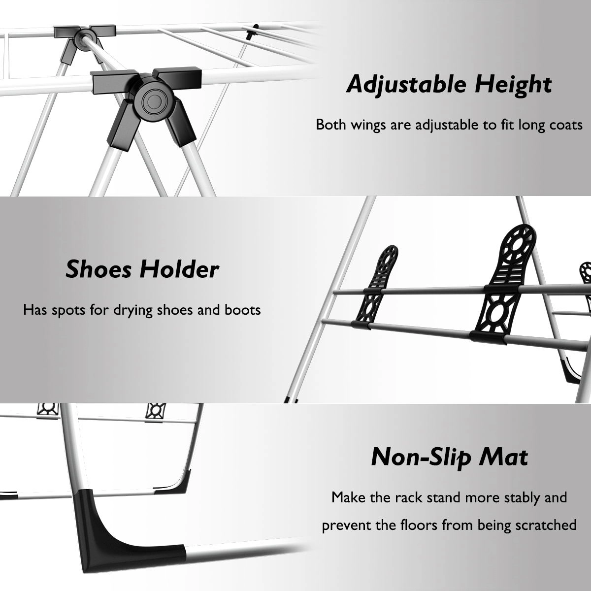 SUGIFT Portable Laundry Clothes Drying Rack White with Adjustable Support Wings