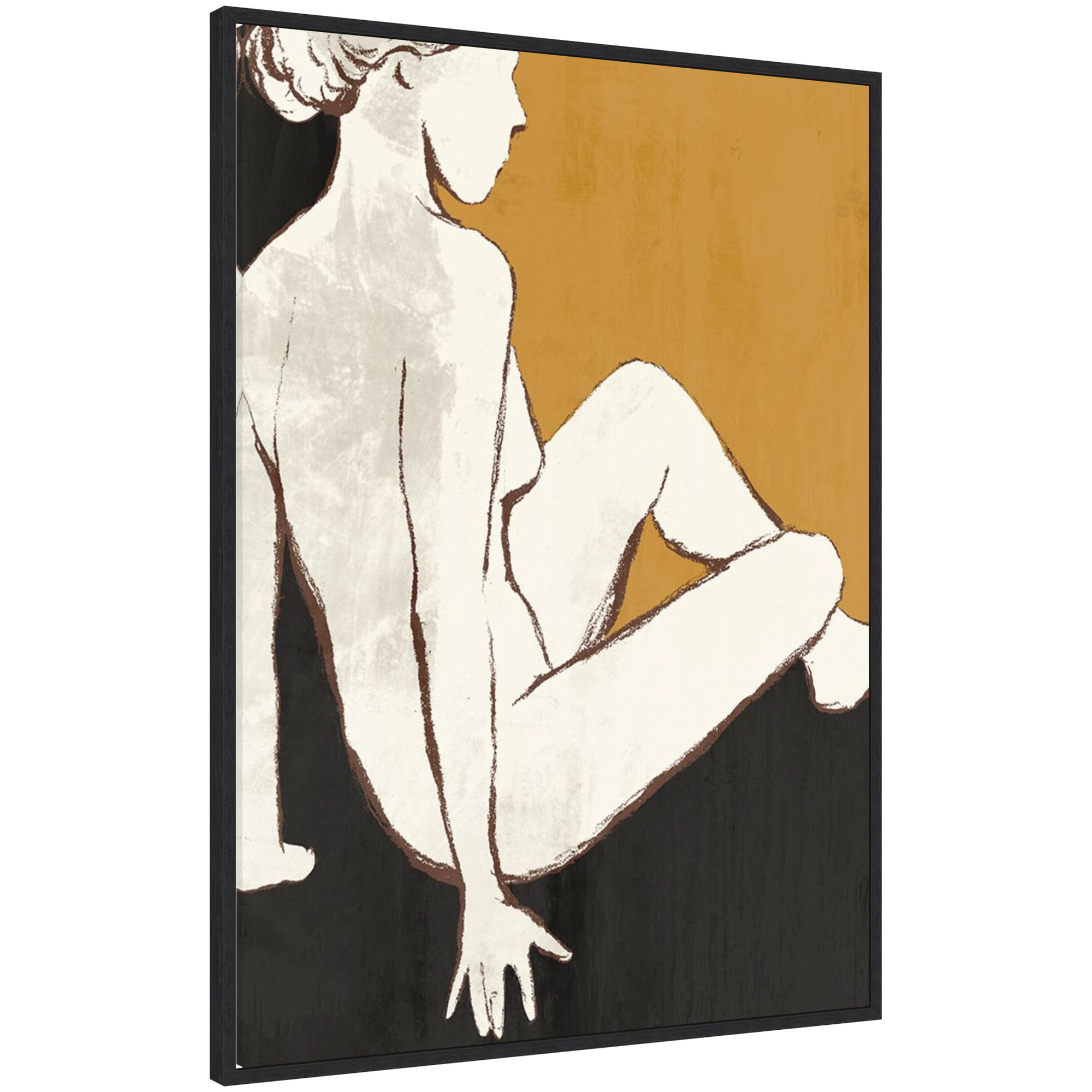 Amanti Art Seated Figure Ochre Framed Canvas Wall Print