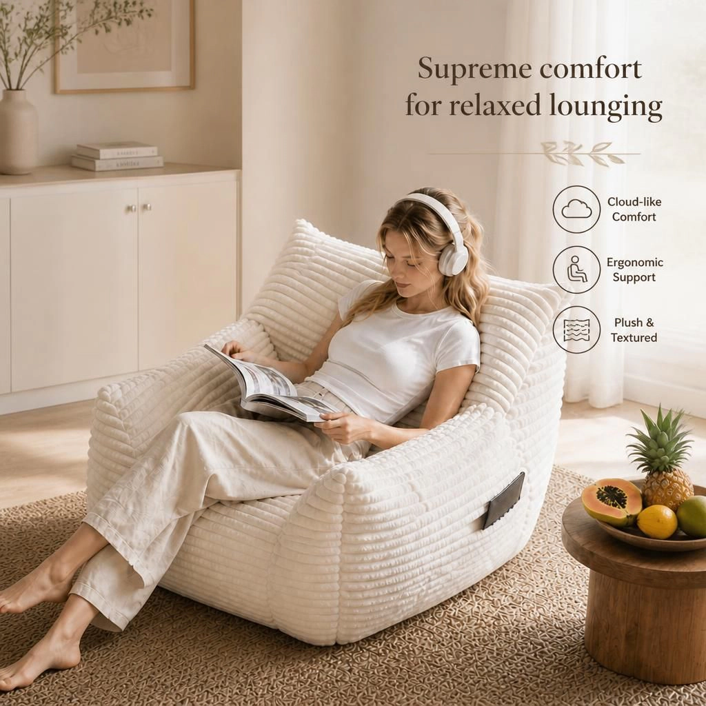 GOODSILO Fabric Single Seat Lazy Sofa Relaxing Lounge Bean Bag Chair