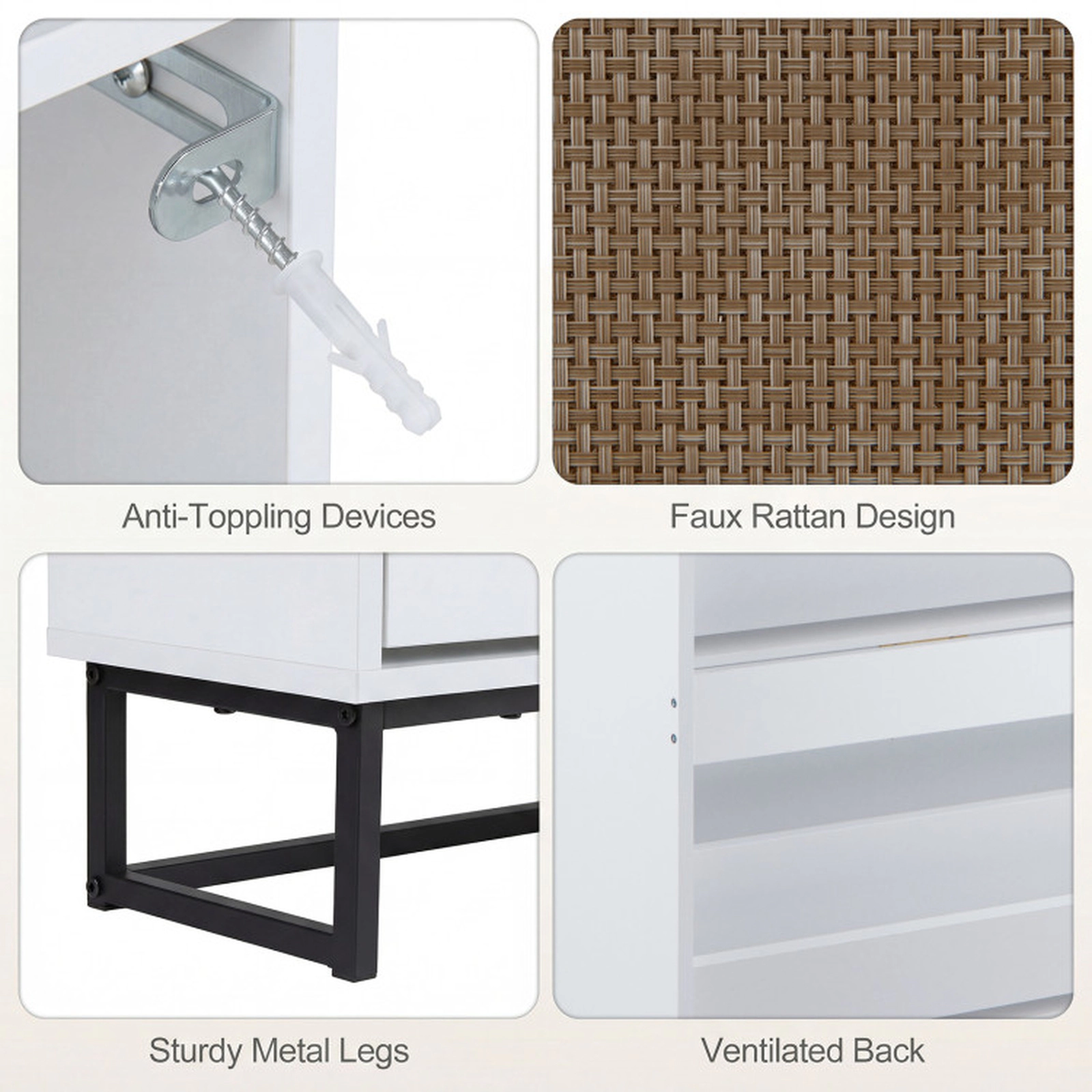 SUGIFT Slim Tall Entryway Shoe Cabinet with Faux Rattan Doors 2 Flip Drawers and Adjustable Shelves