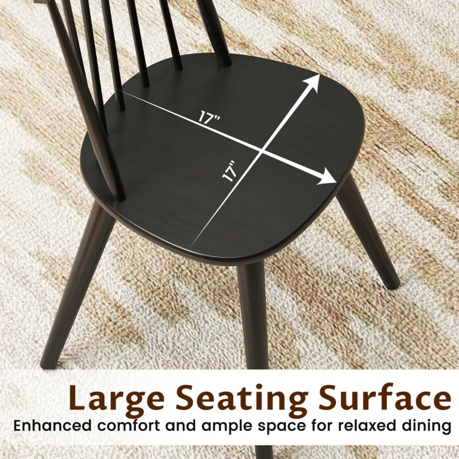 SUGIFT Set of 4 Black 330-lb Capacity Solid Rubber Wood Windsor Dining Chairs with High Spindle Back