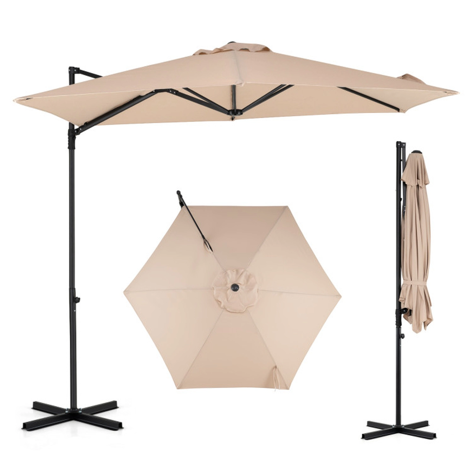 SUGIFT 360° Rotation Cantilever Patio Umbrella for Garden with 10-ft Canopy and Vented Top Beige
