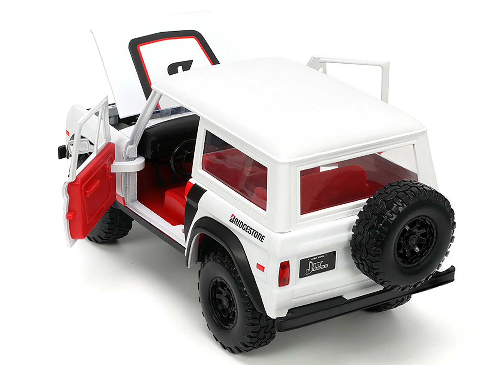 Jada 1973 Ford Bronco #008 White with Red and Black Stripes and Red Interior with Extra Wheels "Just Trucks"