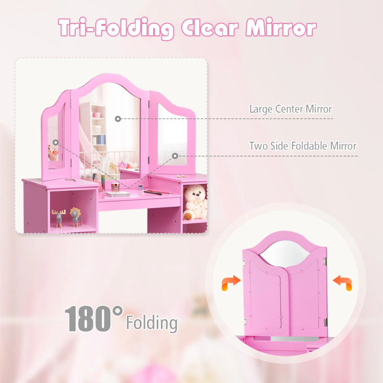 Hivvago Kids Tri Folding Mirror Makeup Dressing Vanity Table Set