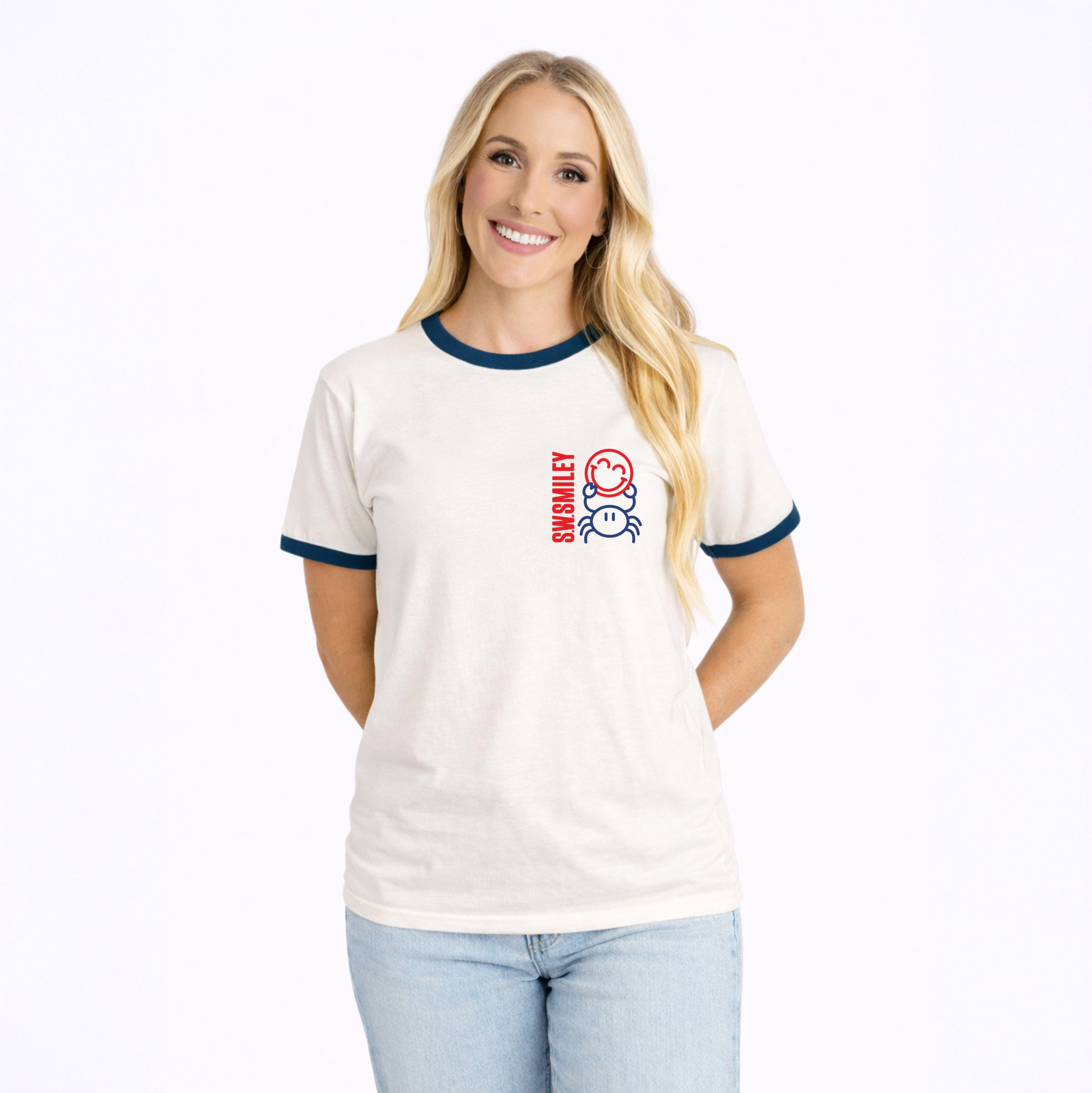 Simply Sage Market - Women's Ringer Graphic T-Shirt S.W.Smiley Crab Smiley