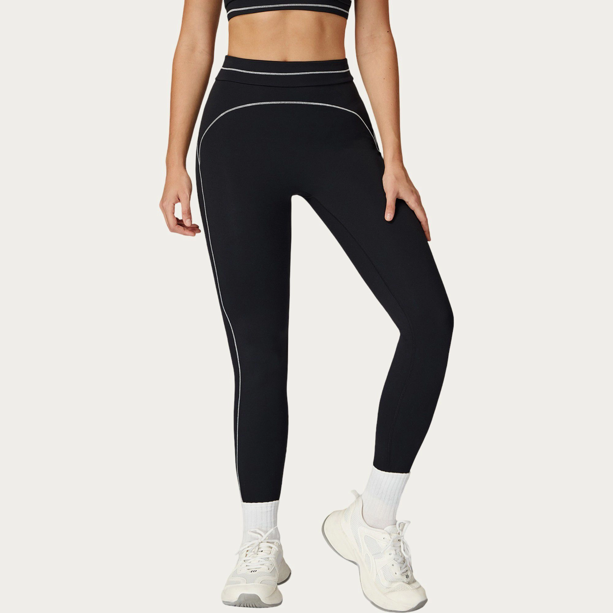 Anna-Kaci Active Women's High Waist Sculpting Leggings with Curved Contrast Seam Detailing