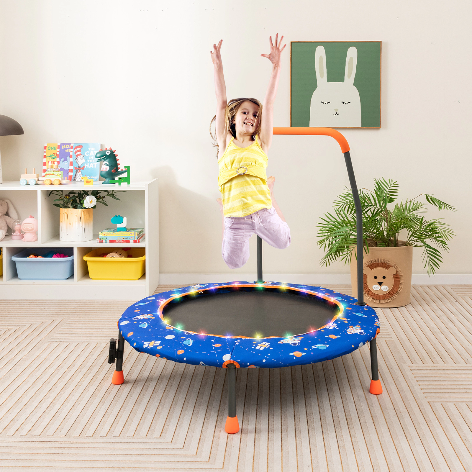 SUGIFT Blue Colorful LED Lights and Bluetooth Speaker 36 Inch Kids Mini Trampoline