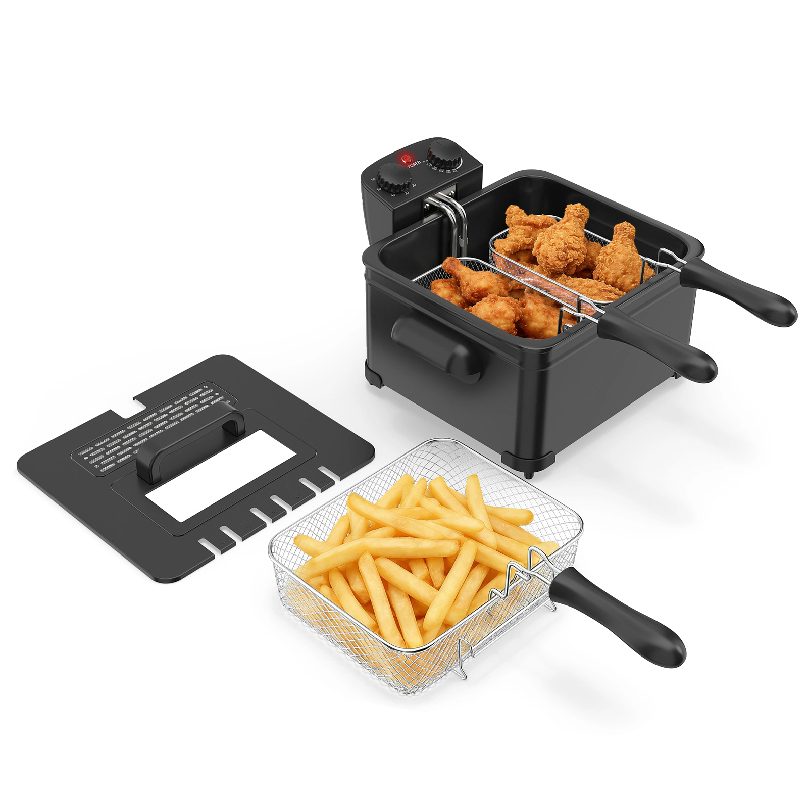 LJG Electric Deep Fryer 5.3QT/21-Cup Stainless Steel 1700W with Triple Basket