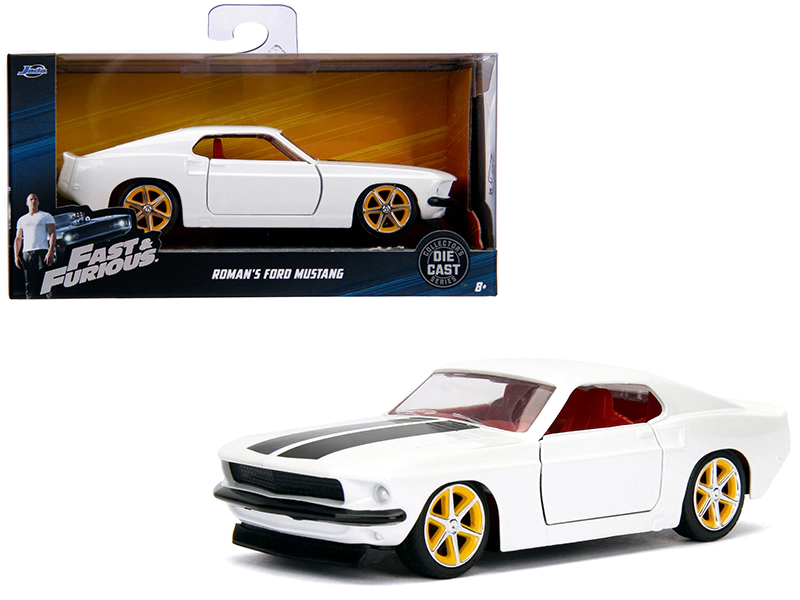 Jada Roman's Ford Mustang White with Black Stripes and Red Interior "Fast & Furious" Movie 1/32 Diecast Model