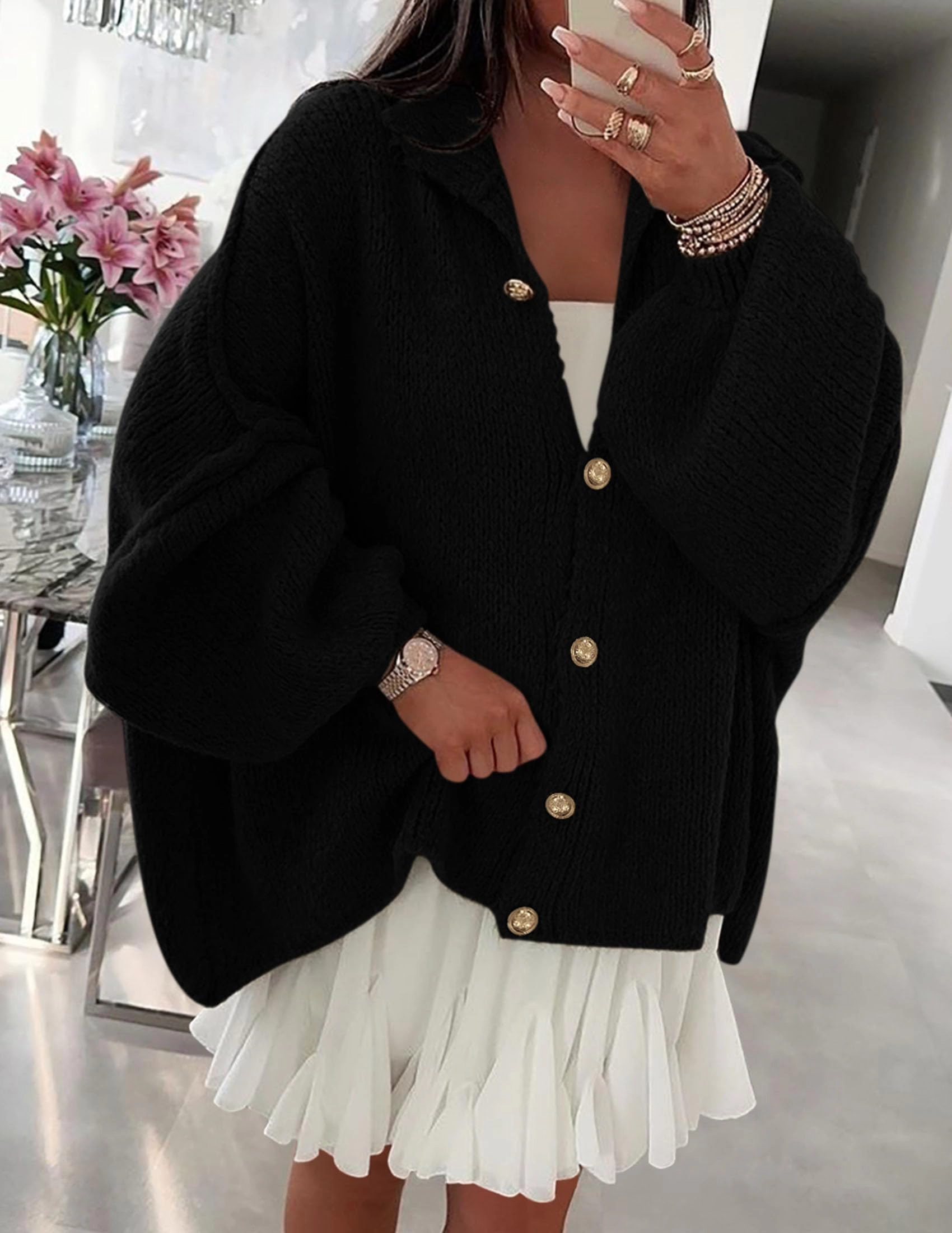 KOJOOIN Women's Oversized Chunky Knit Cardigan Button Front Ribbed Loose Fit Sweater Fall Winter Outerwear