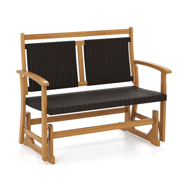 Hivvago Patio Rattan Glider Bench For 2 With Acacia Wood Frame And Wicker Seat Back - 42 Inch