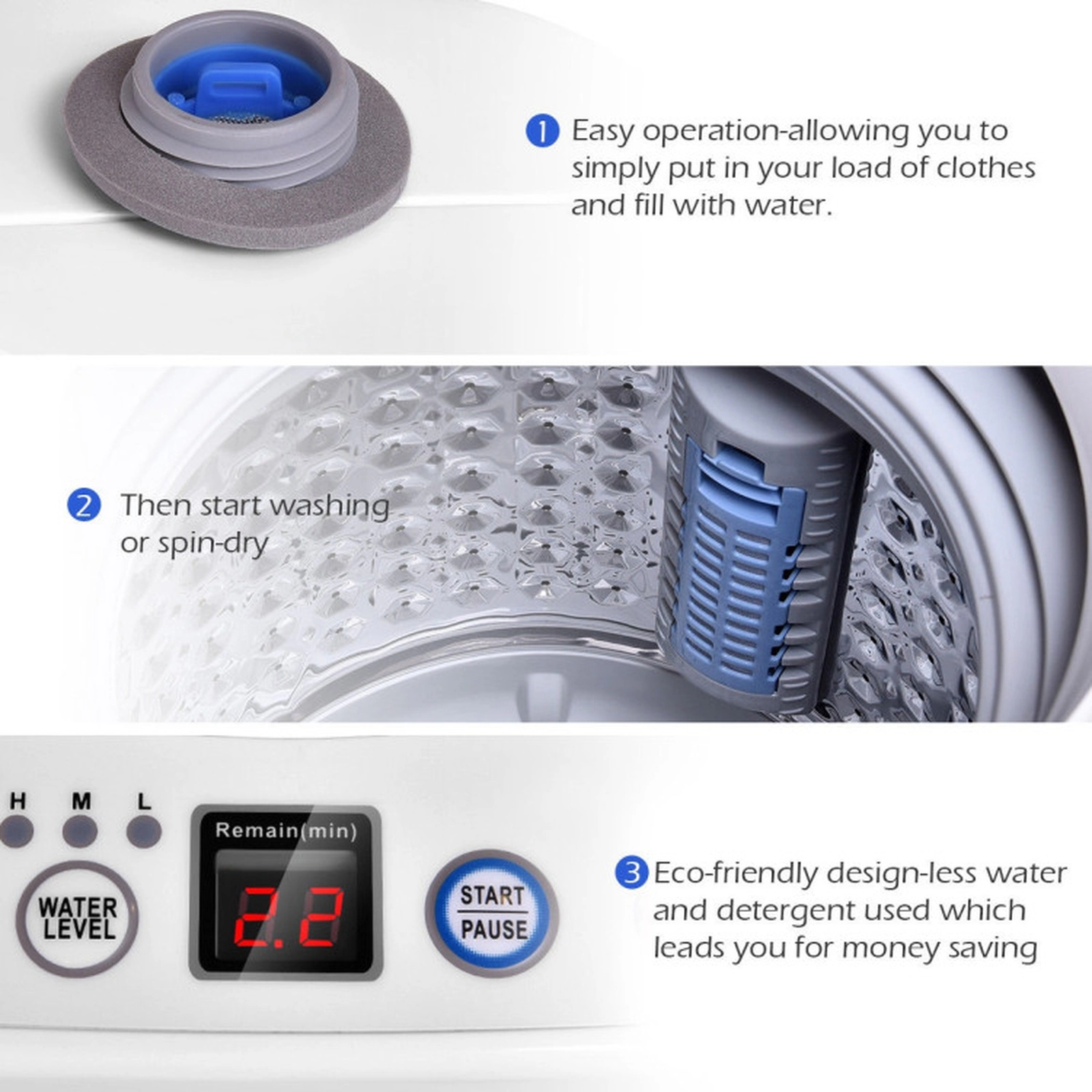 SUGIFT 8-lb Full Automatic Portable Washing Machine with Drain Pump 5 Programs and 3 Water Levels