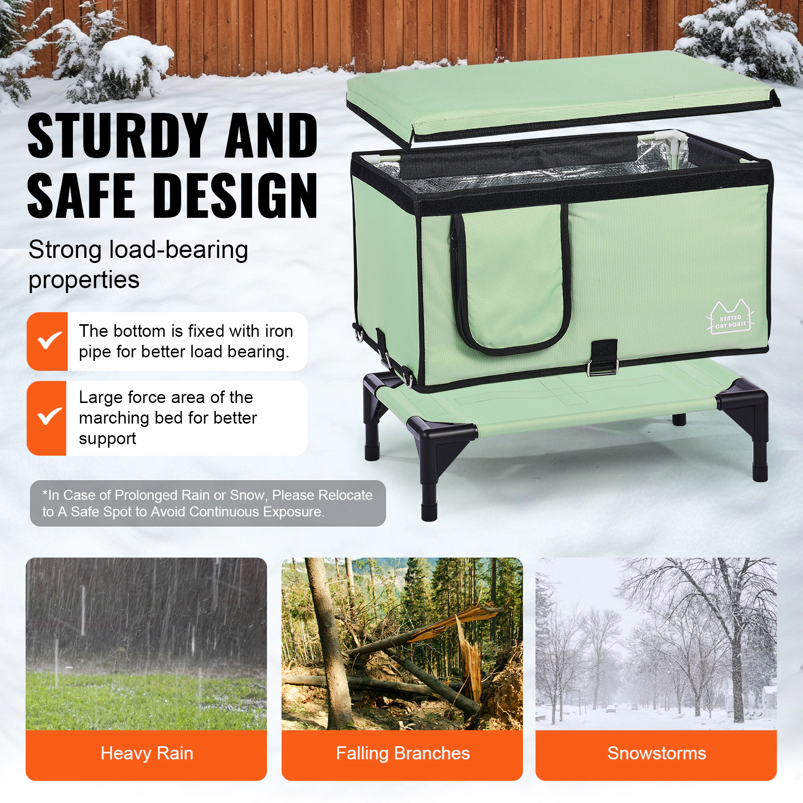 HONGGE Elevated Heated Cat House Cuboid Kitty Shelter with Adjustable Temperature and Timer 900D Oxford Cloth Foldable