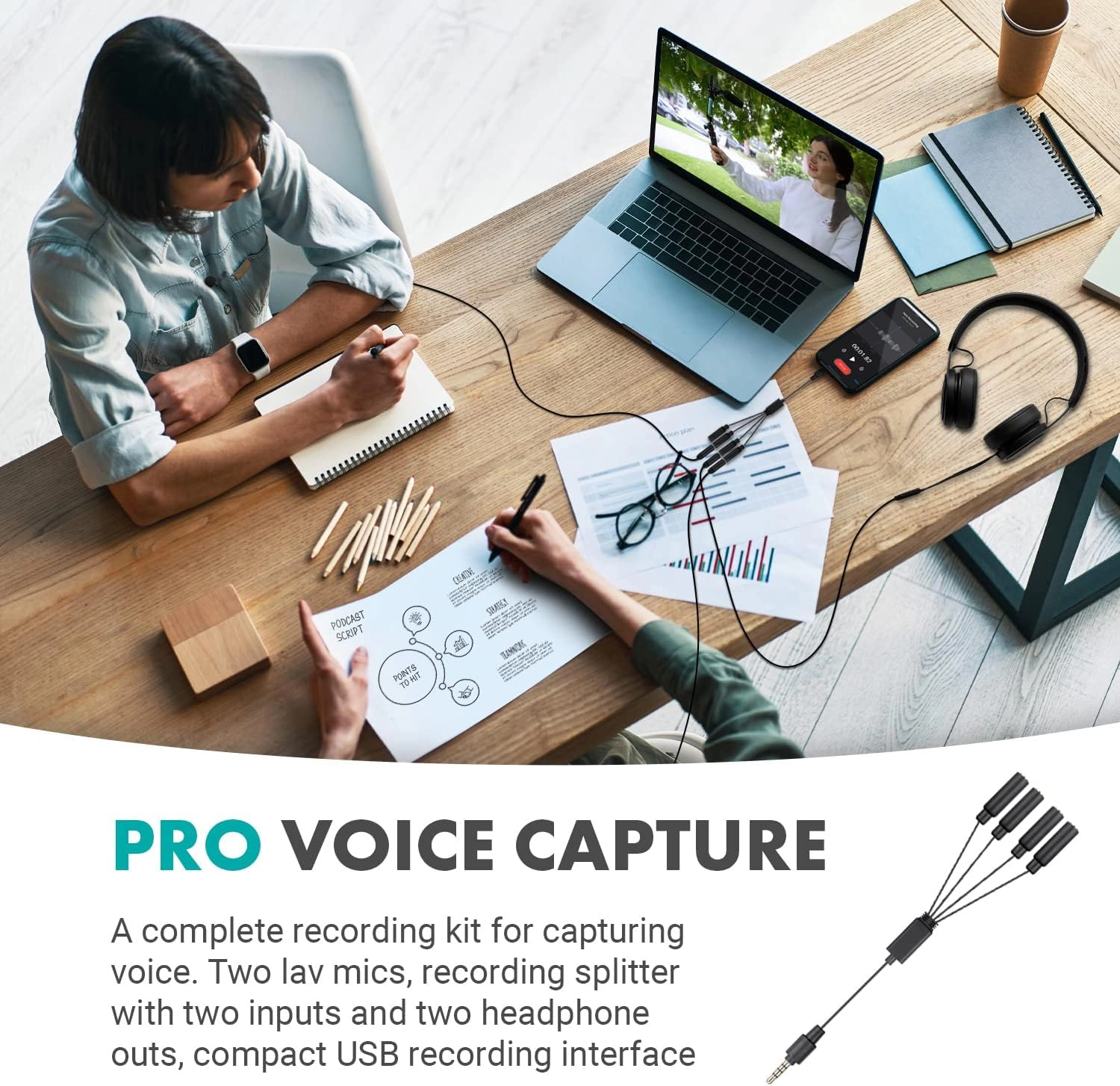 Movo VersaLav-V2 Lavalier Microphone Set for Smartphones, Computer, DSLR or Mirrorless Camera with Two Lapel