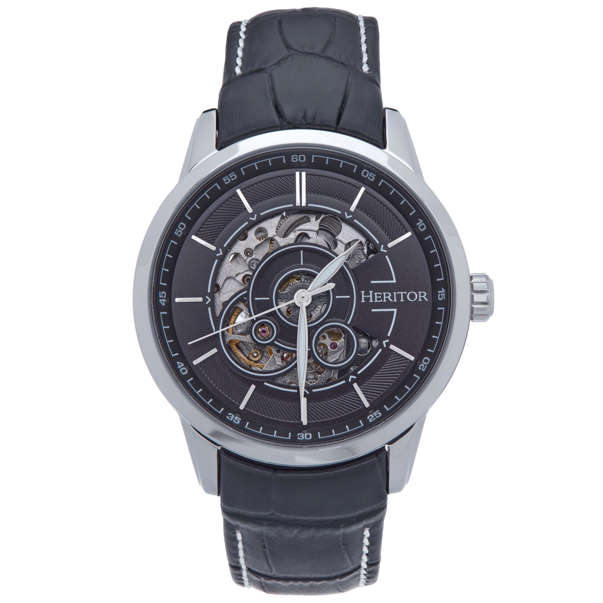 Heritor Automatic Davies Semi-Skeleton Leather-Band Watch