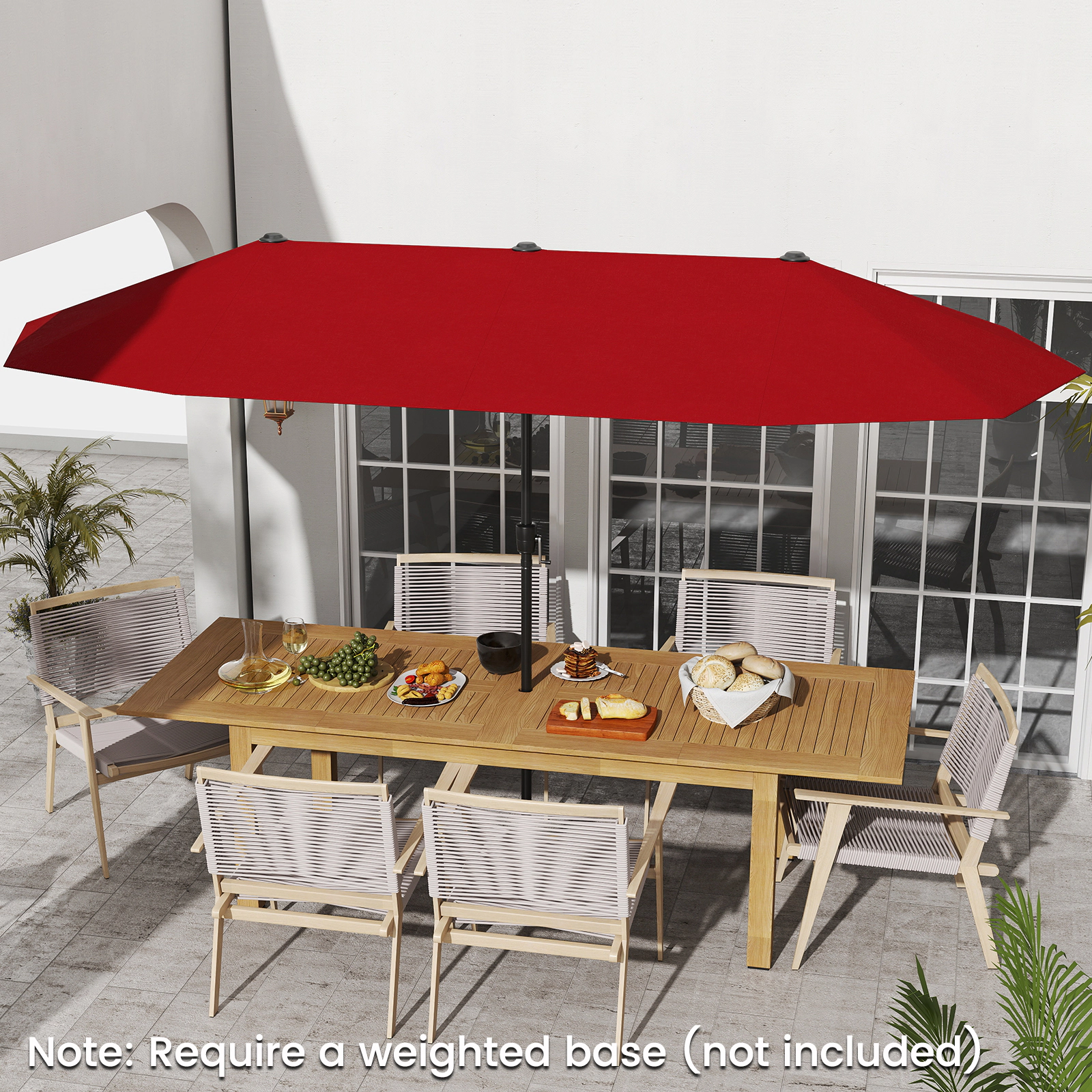 SUGIFT 13-ft Red Rectangular Double-Sided Market Patio Umbrella with Hand Crank and 12 Ribs for Yard
