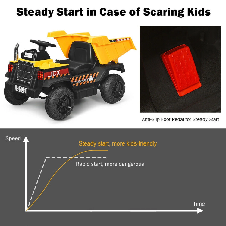 Hivvago 12V Battery Kids Ride On Dump Truck with Electric Bucket and Dump Bed-Yellow