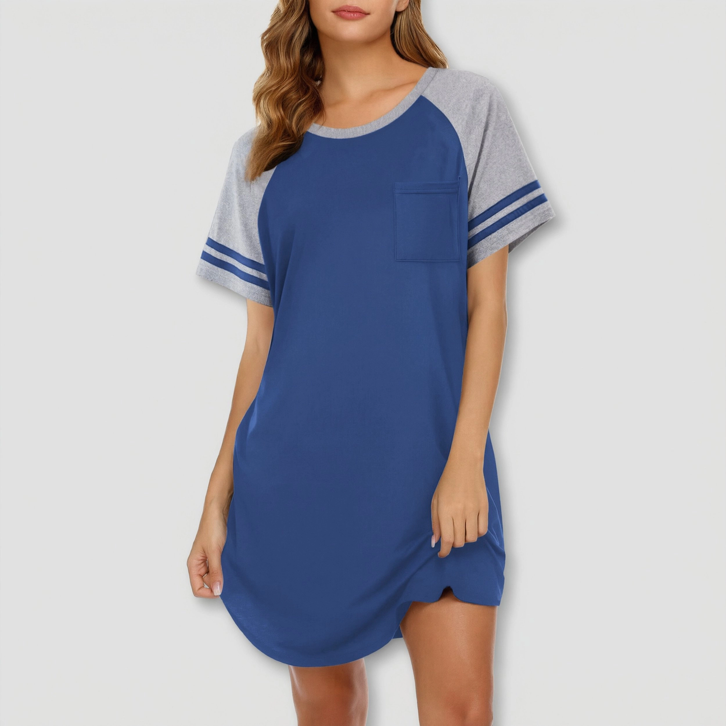 Ekouaer Nightgowns for Women Short Sleeve Sleepshirts Crew Neck Nightshirts Color Block Pajamas