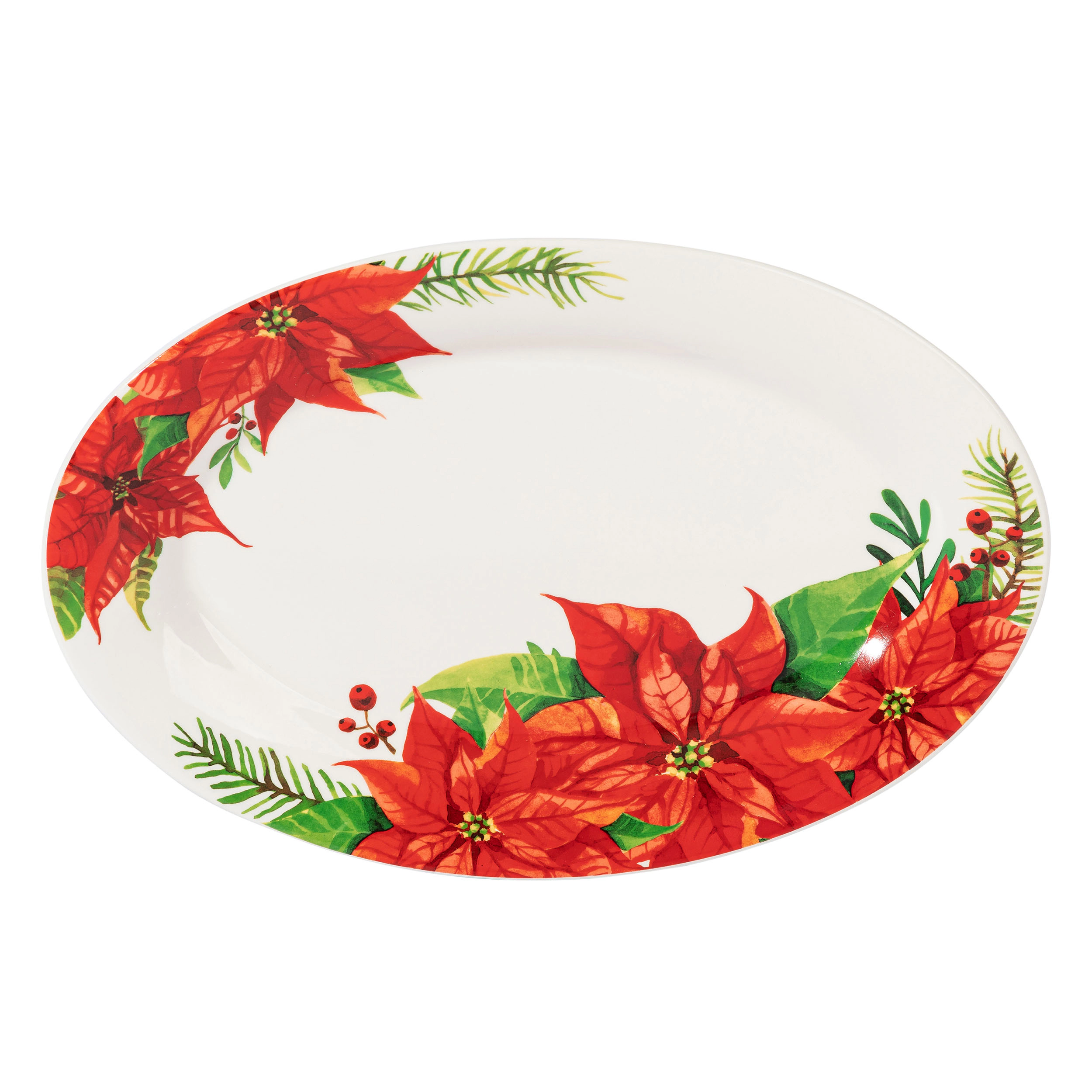 Gibson Home 4 Piece Ceramic Serving Set in White With Poinsettia Decorations