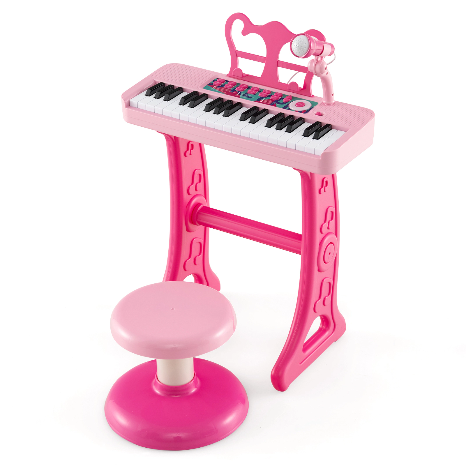 SUGIFT Pink 37-Key Kids Piano Keyboard with Adjustable Microphone Detachable Legs Stool and Music Stand