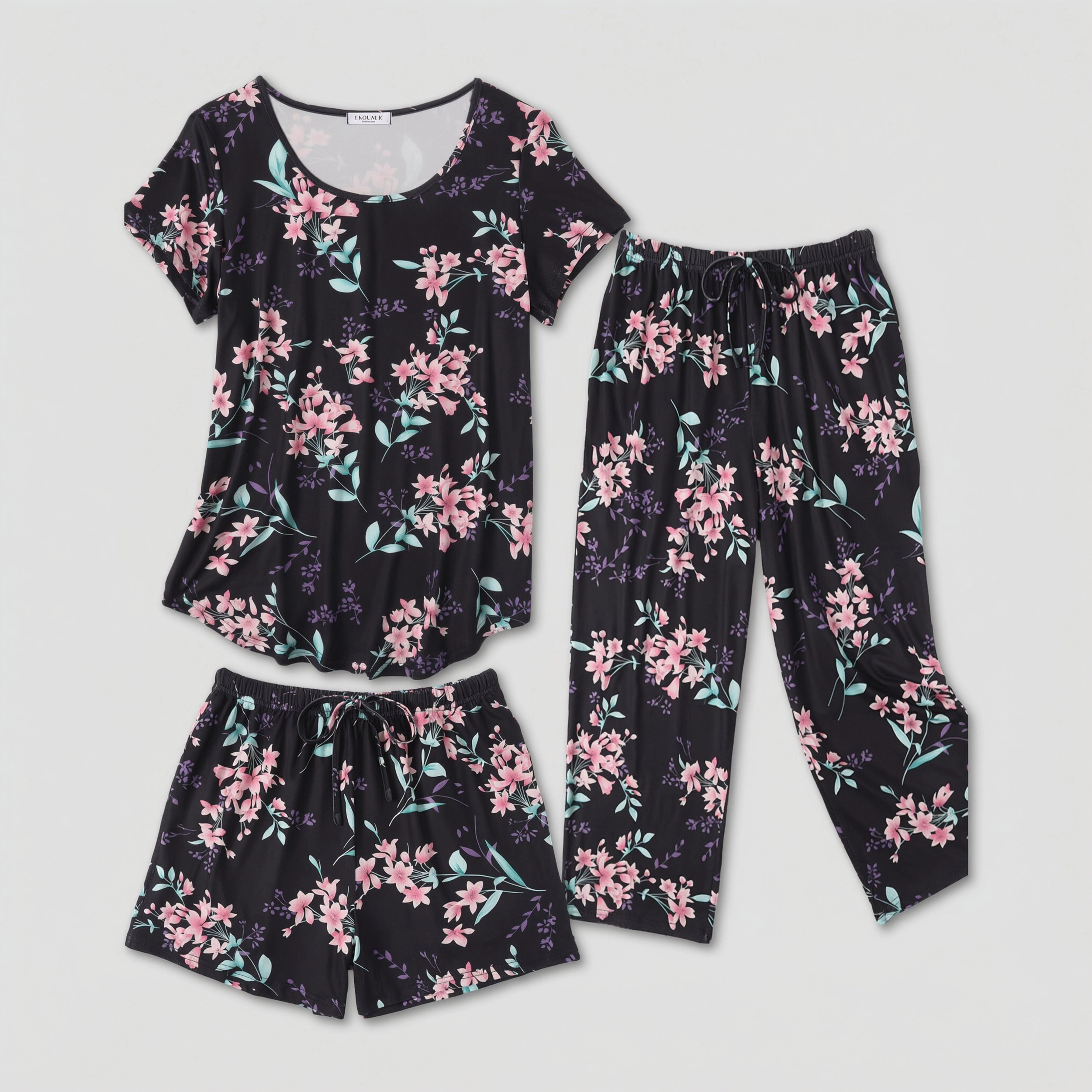 Ekouaer Capri Pajamas for Women Set Short Sleeve Pajama Sets Floral Pj Soft Sleepwear