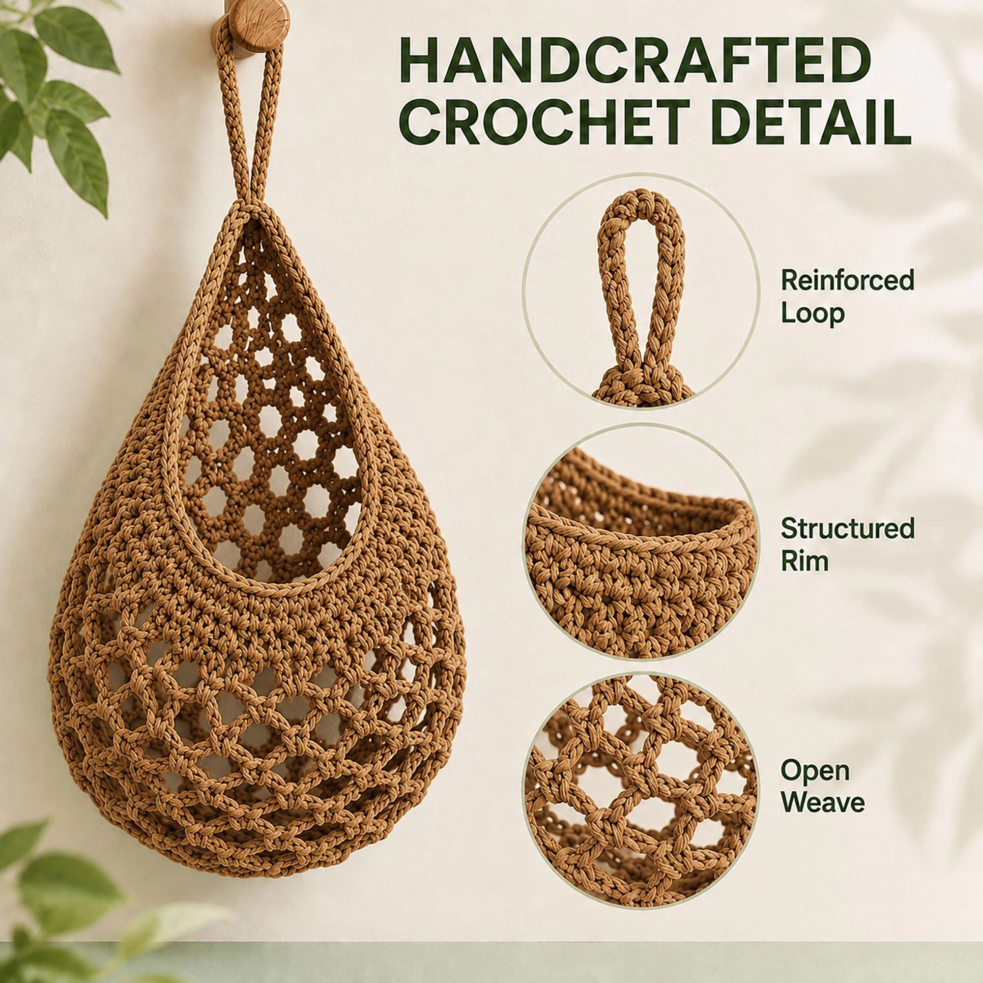 Alilang Women 3pc Crochet Hanging Storage Basket Set Small Medium Large Wall Organizer Bins