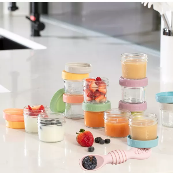 Sperric 12-Pack Glass Baby Food Storage Jars w/ Lids, 6-Pack Silicone Self-Feeding Spoons – BPA-Free Leakproof