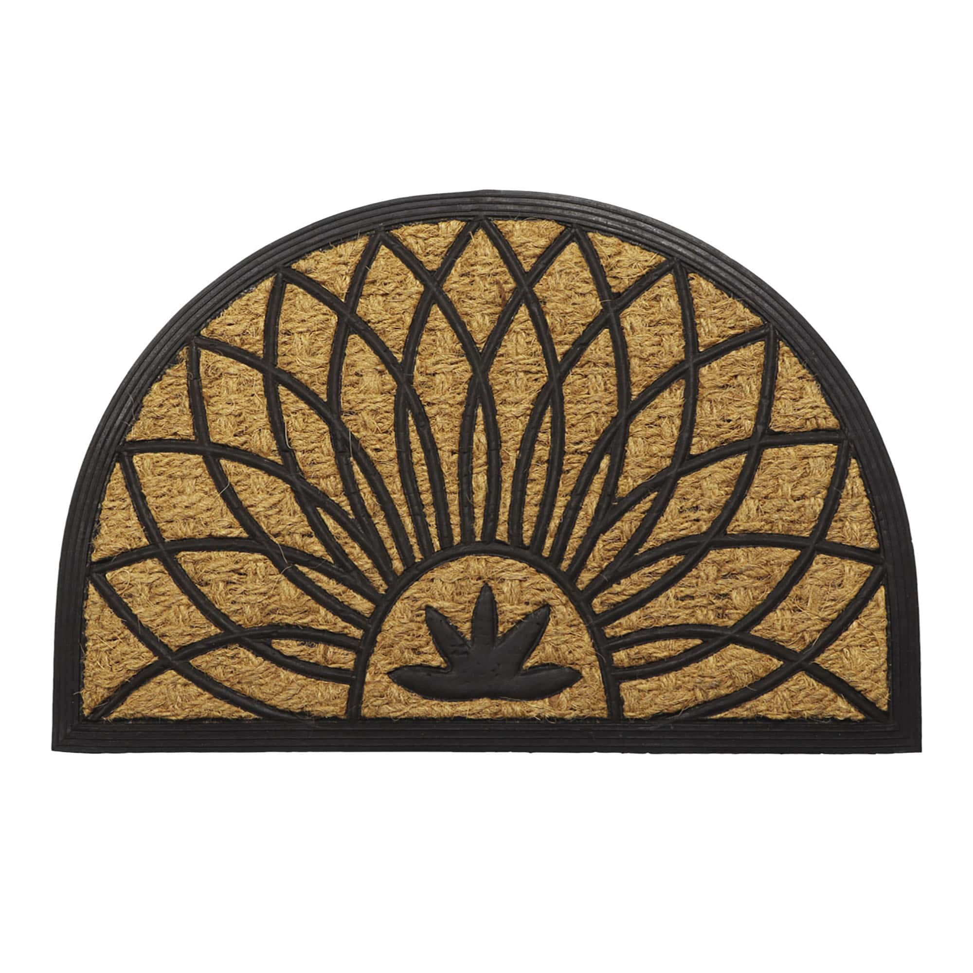 Evideco French Home Goods Natural and Black Rosace Coir Doormat 24 x 16 Inches