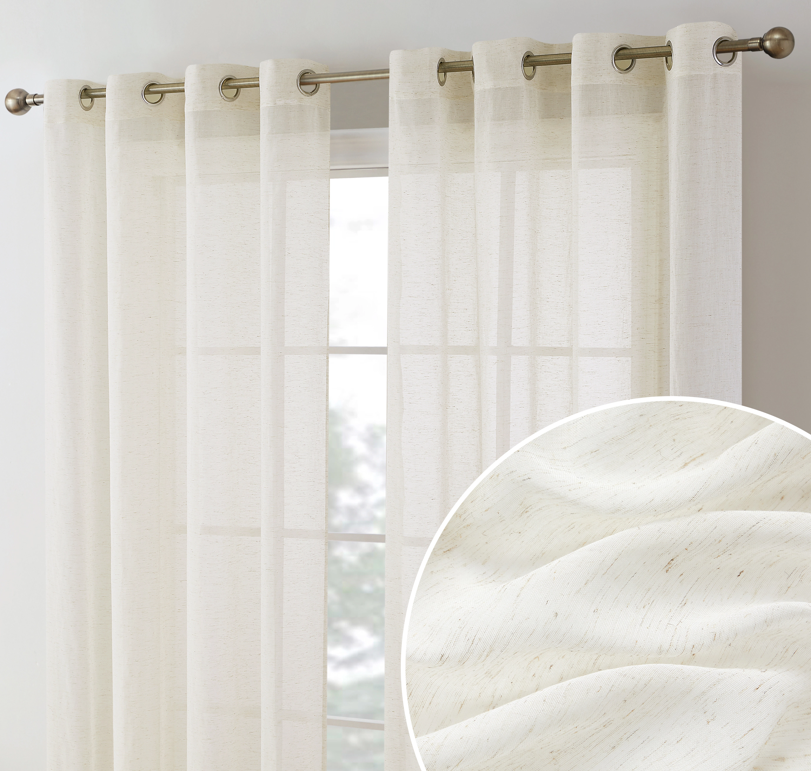 HLC.ME Sierra Burlap Flax Linen Semi Sheer Privacy Light Filtering Window Grommet Thick Curtains Panels - Set of 2