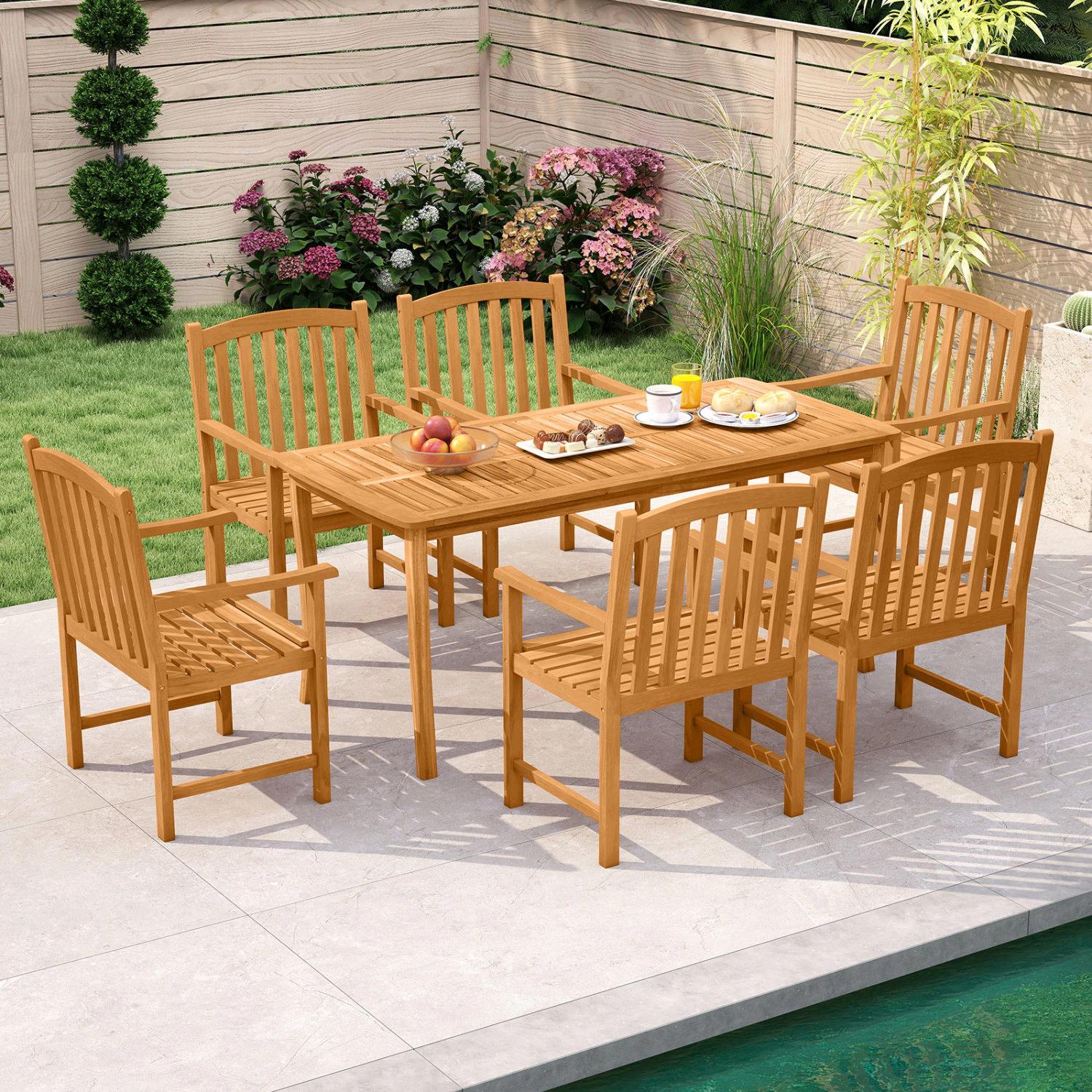 LJG Solid Acacia Wood Patio Chairs Set of 2 with Slatted Seat and Inclined Backrest for Porch