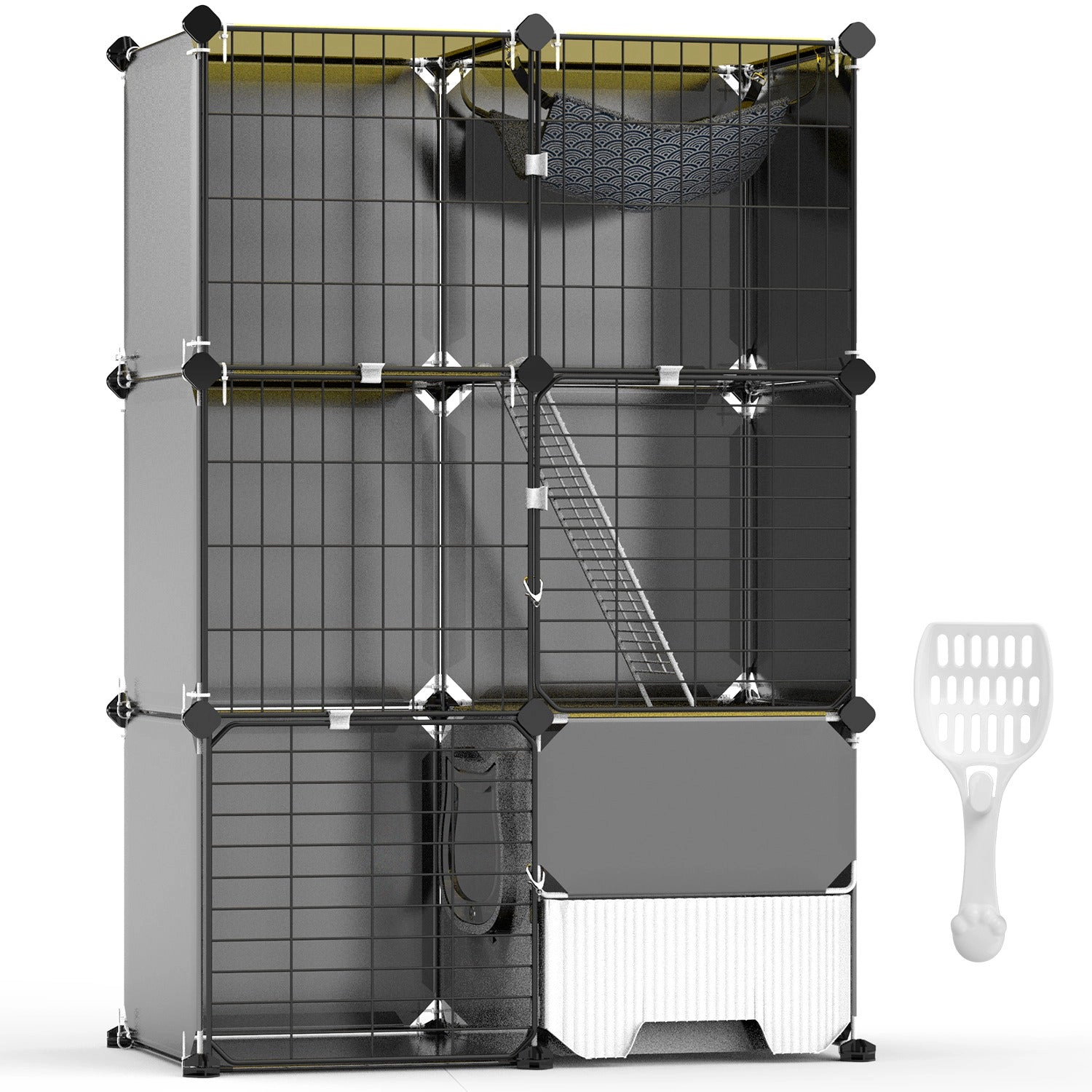 GBruno 3-Tier Metal Wire Cat Cage With Litter Box