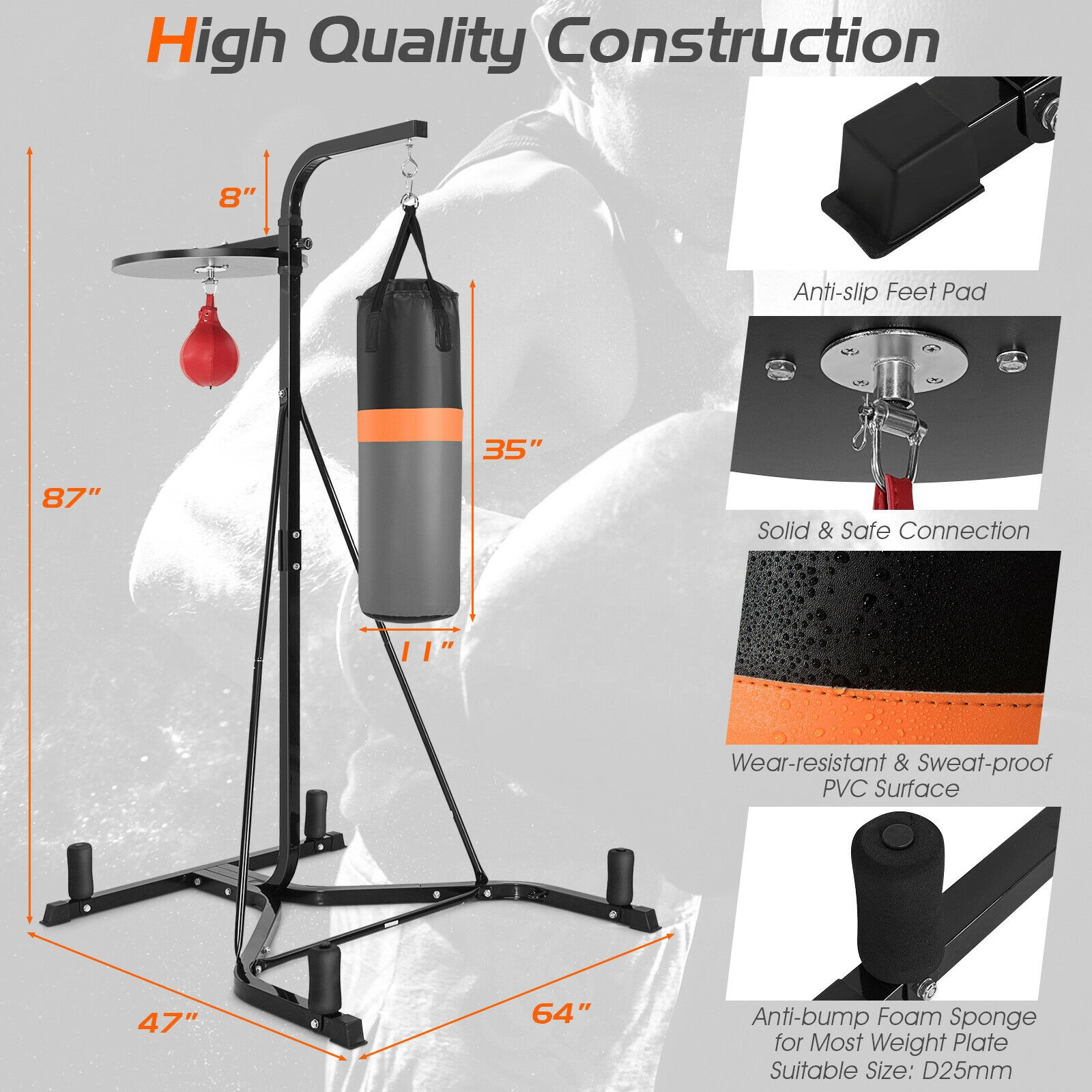 SUGIFT Heavy Duty Boxing Punching Stand with Heavy Bag and Speed Bag 220-lb Capacity Adjustable Speed Bag Gray