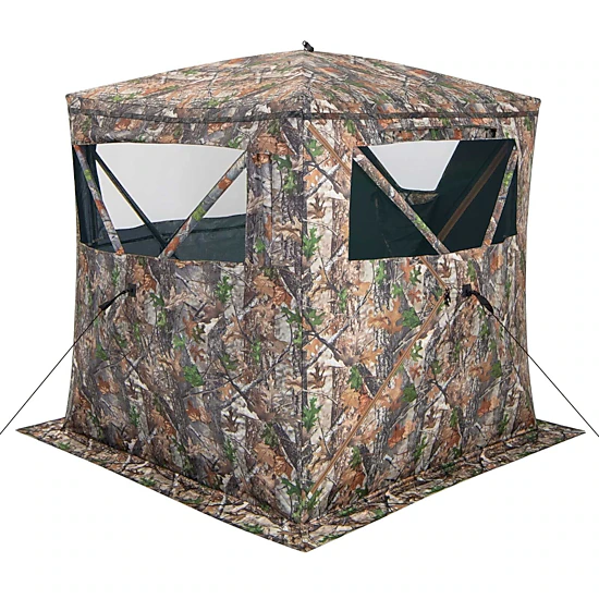SUGIFT 2-3 Person Pop Up Hunting Blind Ground Tent with Triangle Windows Carry Bag and Storage Pocket Camouflage