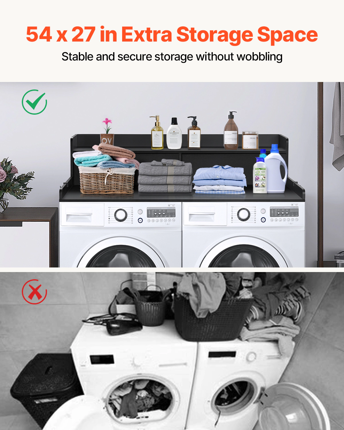 HONGGE Washer Dryer Countertop 54" x 27" Wooden Washer and Dryer Countertop Water-Resistant Laundry Machine Topper