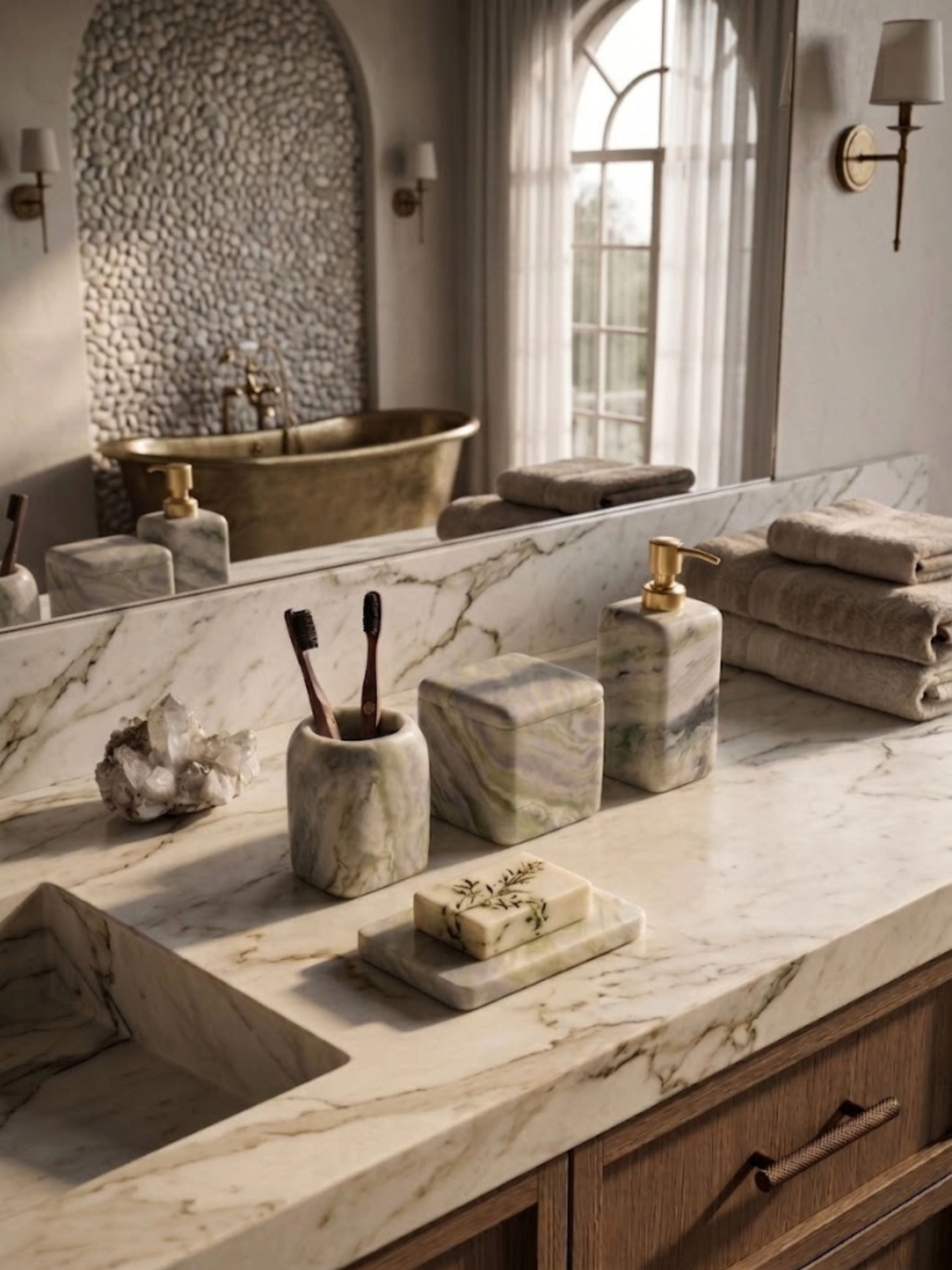 GAURI KOHLI Hanoi Green Onyx Bath Accessories