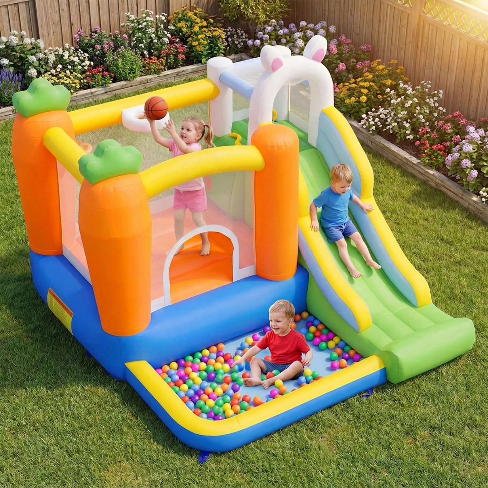 SUGIFT Climbing Wall Ball Pit Slide and 370W Blower for Ages 3-12 Kids Bounce House