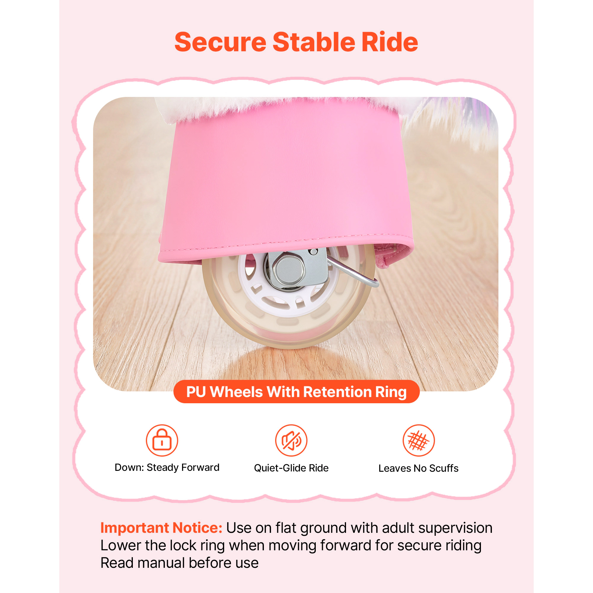 HONGGE Ride On Horse Riding Toys for Kids, No Battery Required, Smooth Wheels, Max Load Capacity for Ages