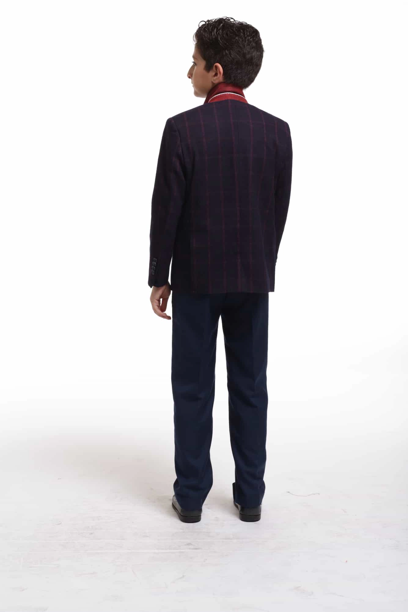 Elie Balleh Boys Slim Fit Wine Wool Checke Blazer