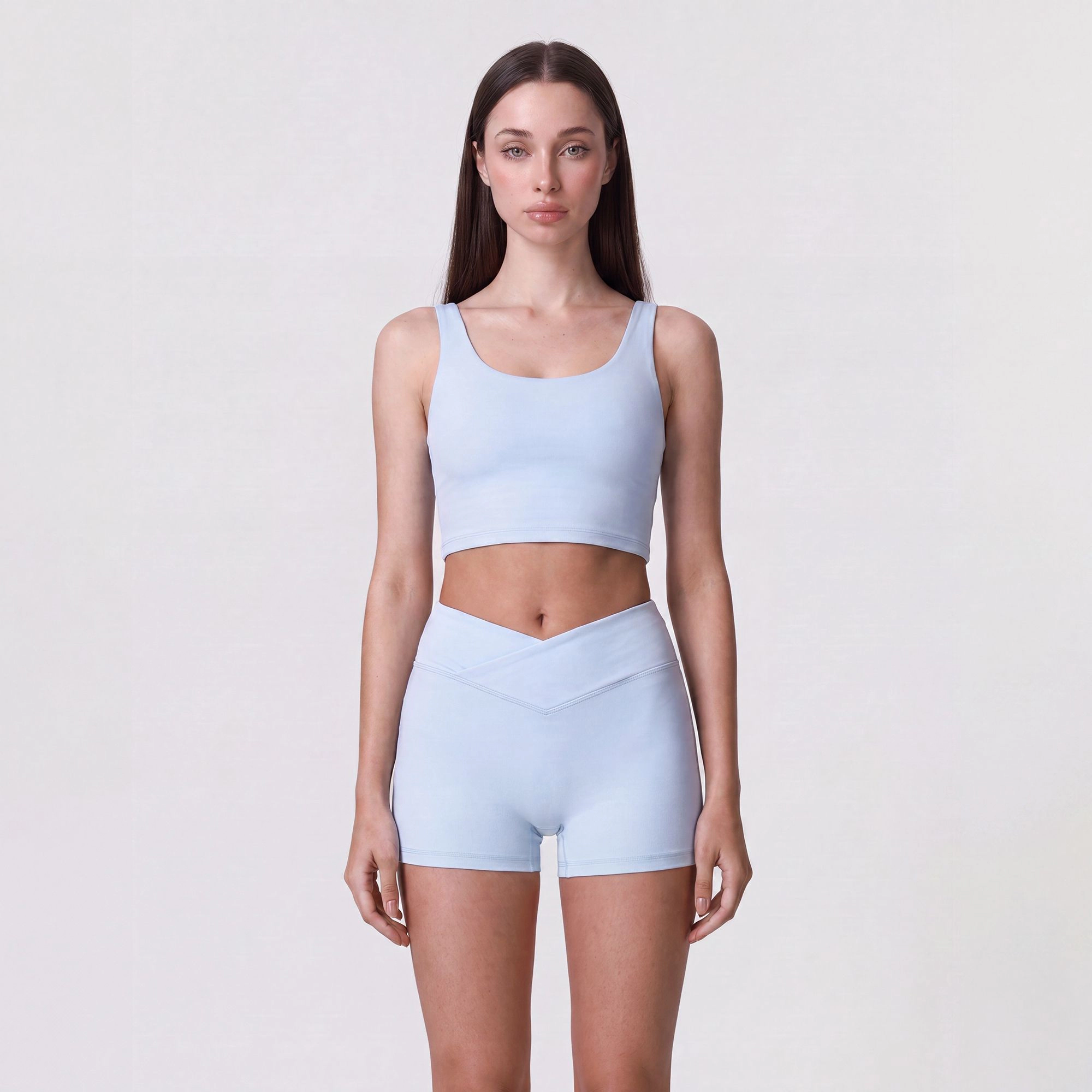Anna-Kaci Women's High Waist Crossover Athletic Shorts with Smooth Stretch Fabric and Fitted Biker Short Length