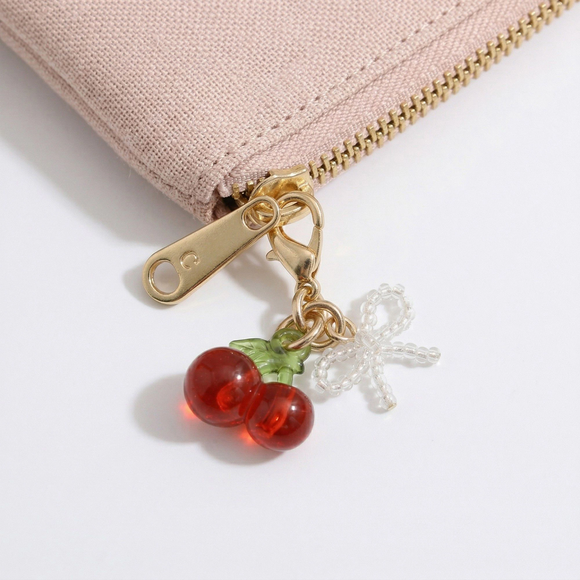 Alilang Women's 3 Pcs Cherry Charm Clip Set with Faux Pearl Accent Decorative Bag Keychain Accessory