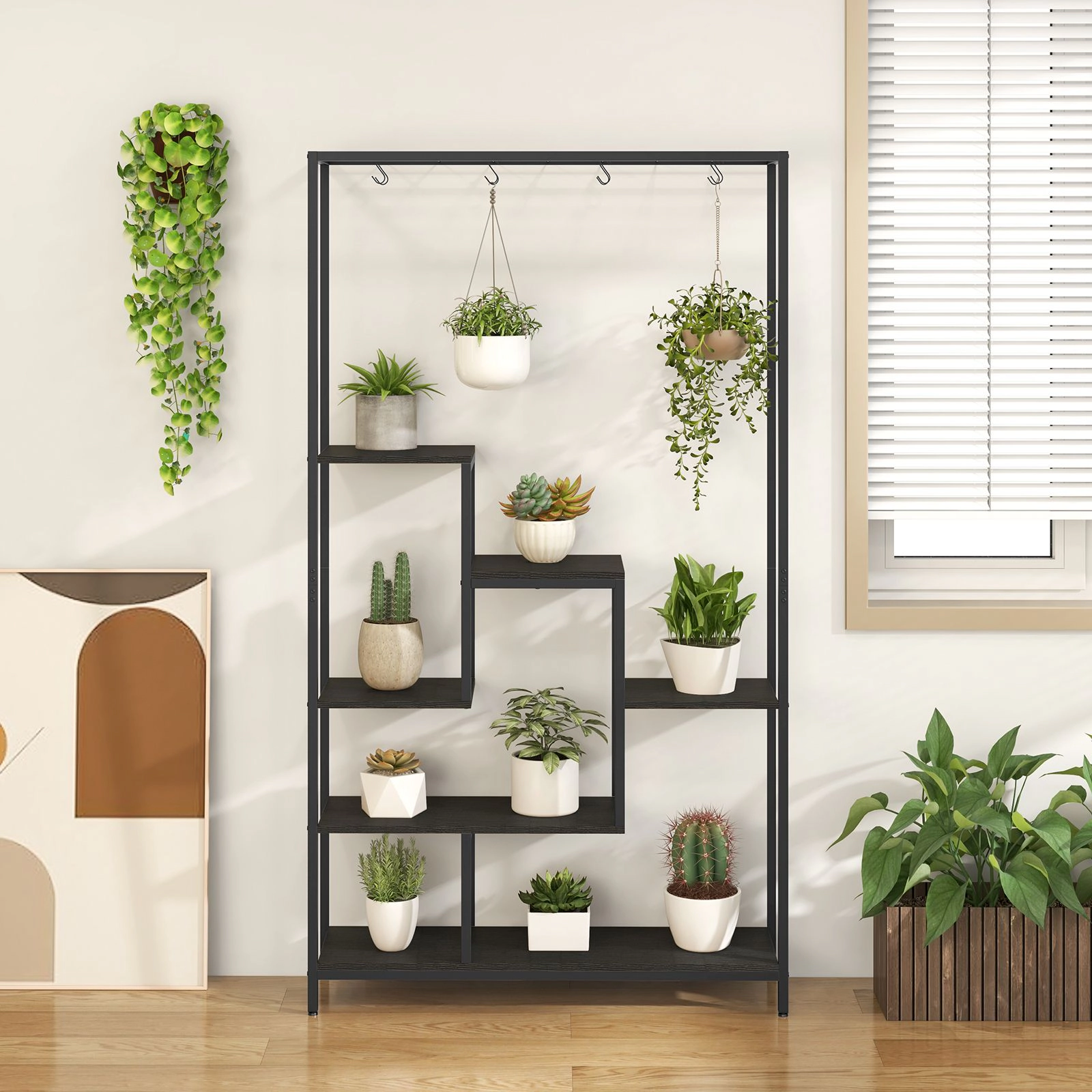 SlickBlue Unisex 71 Inch 6-Tier Tall Metal Plant Stand with Hooks