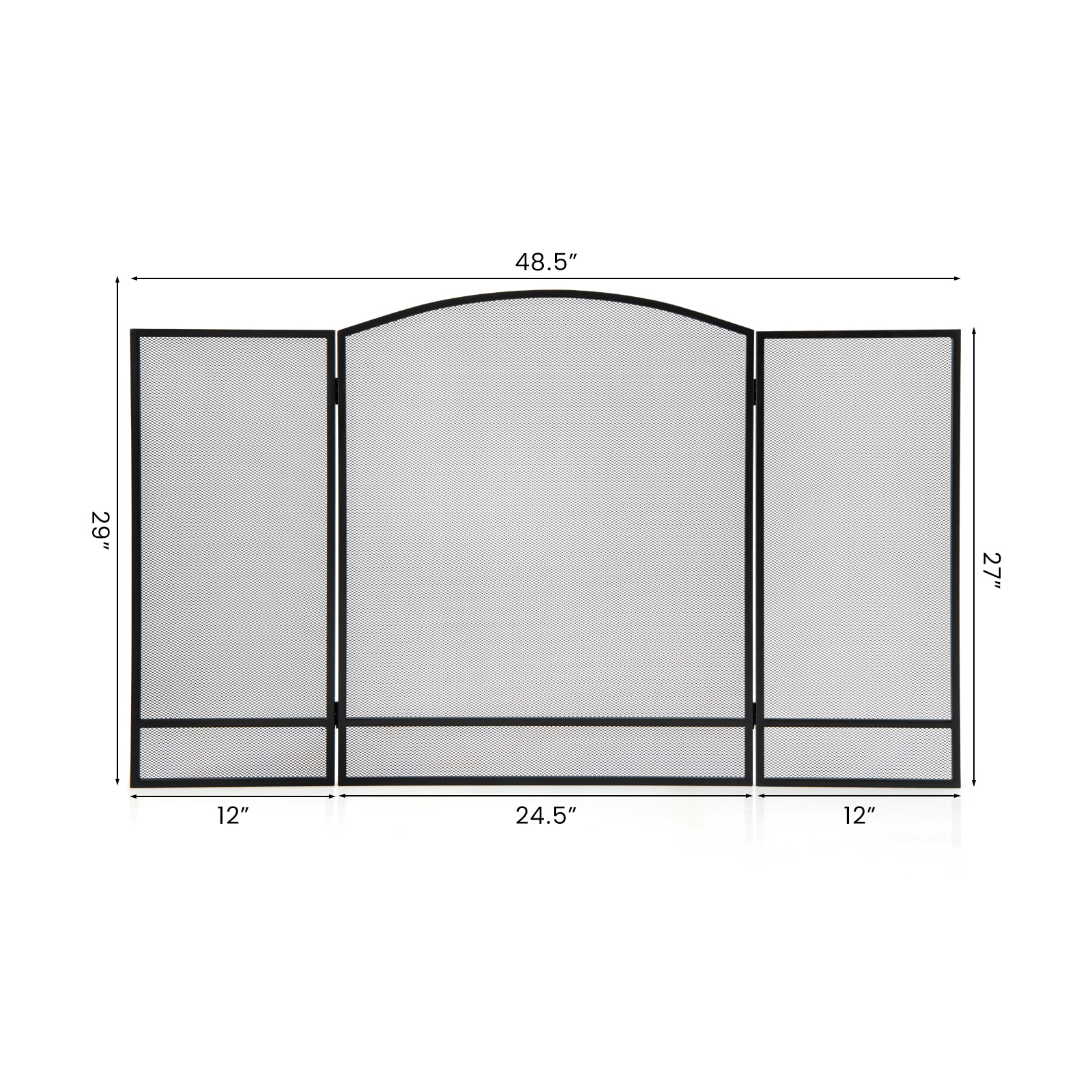 SUGIFT 3-Panel Folding Fireplace Screen, 48.5 in W x 29 in H, Black Wrought Iron Mesh