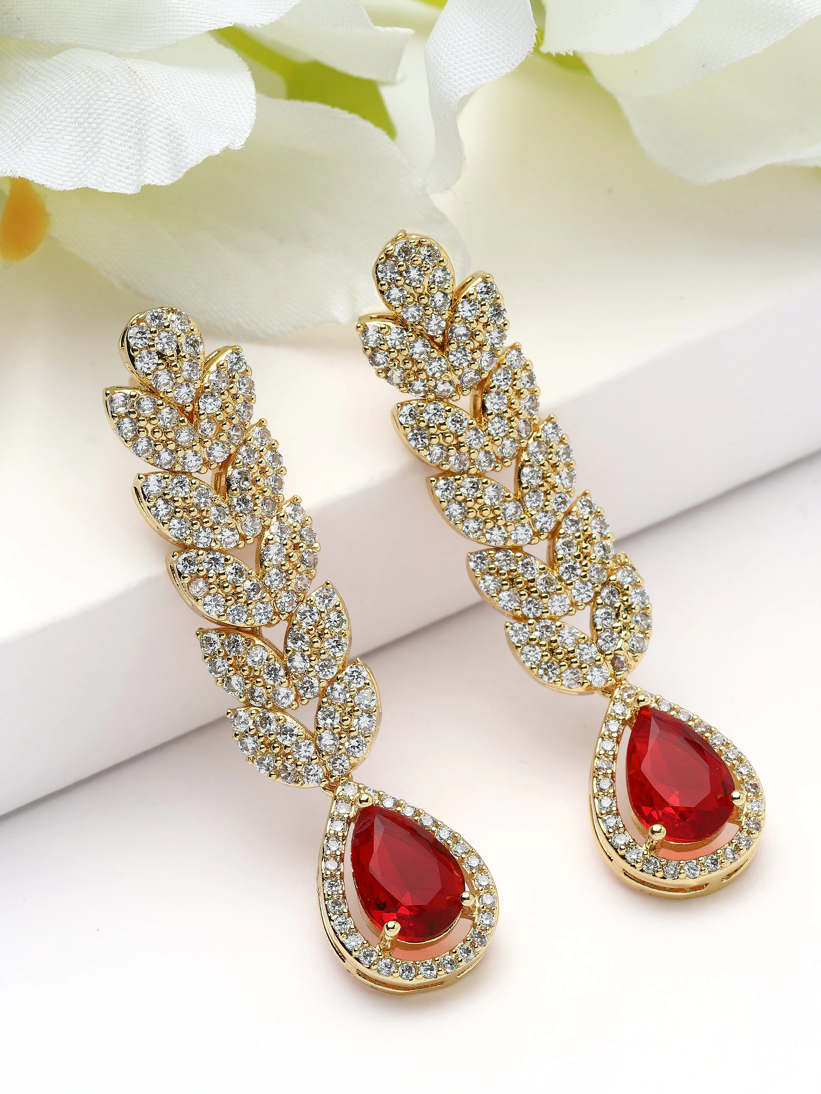 AGP PARIS Womens Leaf Cascade Teardrop Statement Drop Earrings