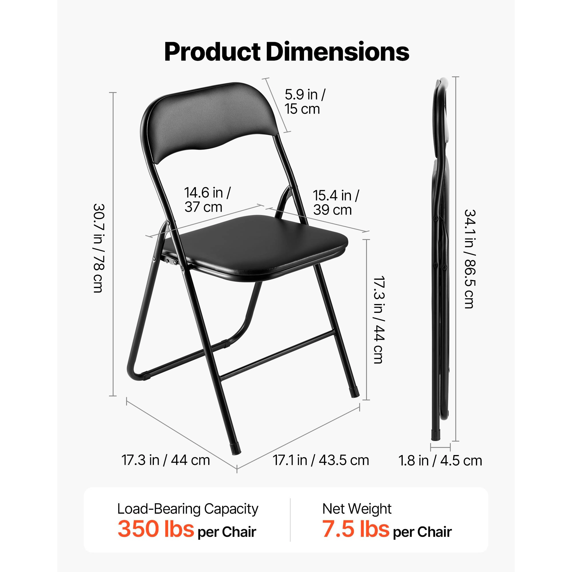 HONGGE Folding Chairs Foldable Chairs with Heavy Duty Metal Frame Portable Folding Card Table Chairs Stackable Seats