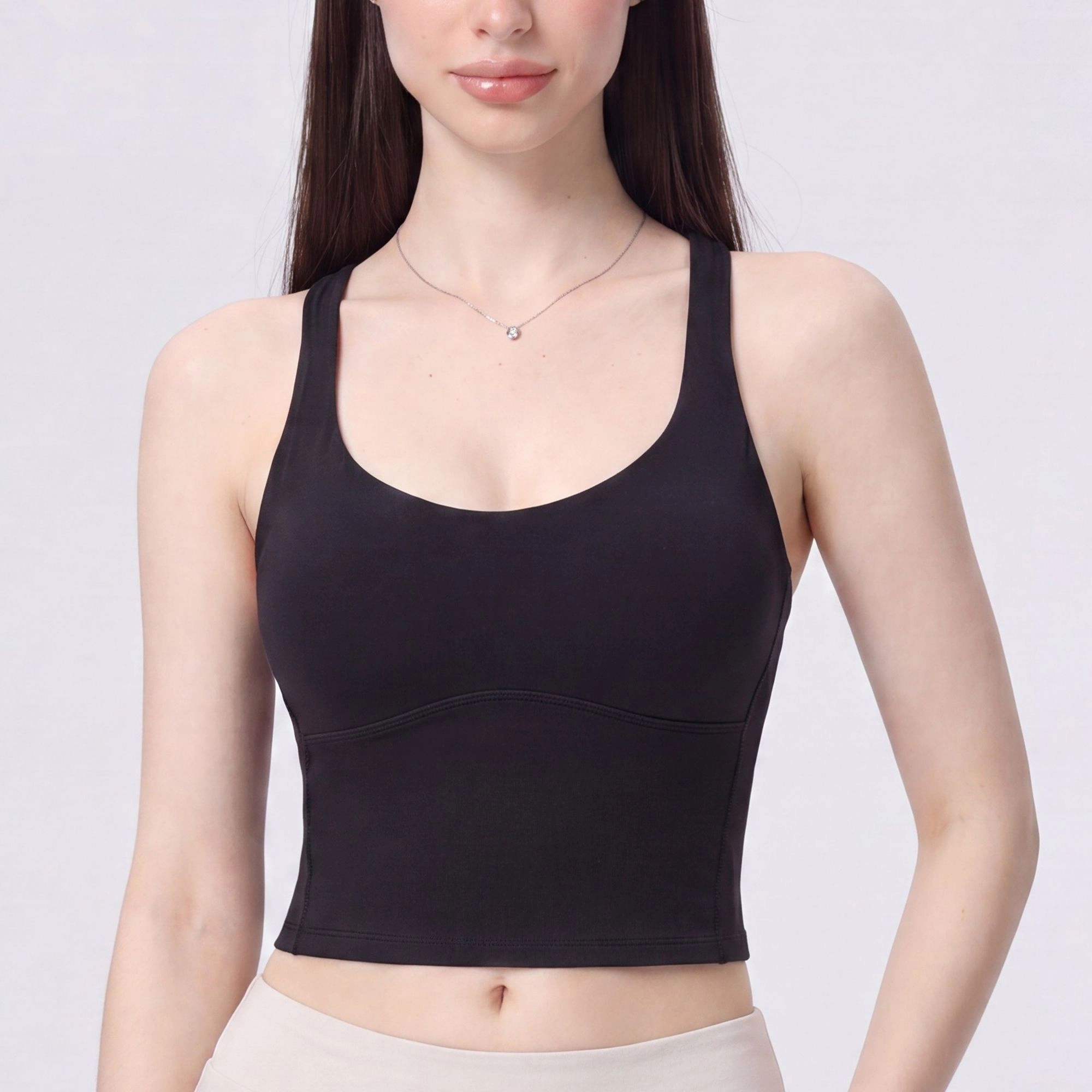 Anna-Kaci Women's Cropped Yoga Tank Top with Built-In Padding Scoop Neck Wide Strap Fitted Activewear