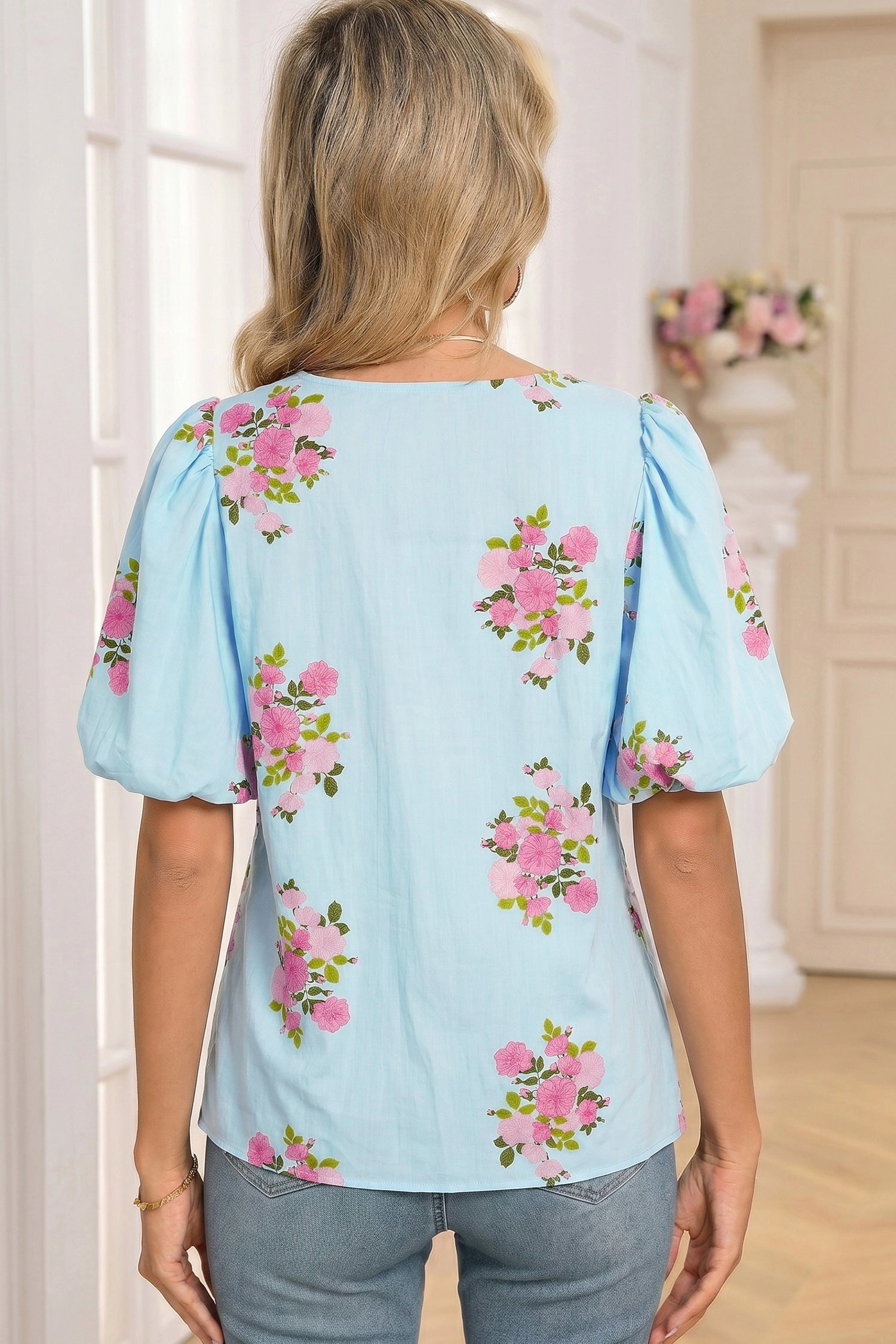 Threaded Pear Women's Dalia Detail Bubble Sleeve Blouse
