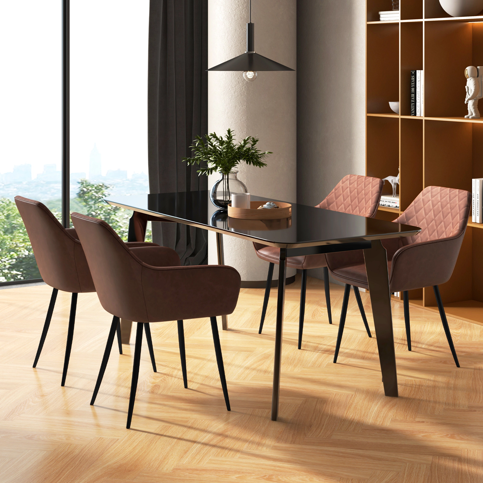 LJG Leisure Dining Chair Set of 2 with Curved Backrest and Wide Seat