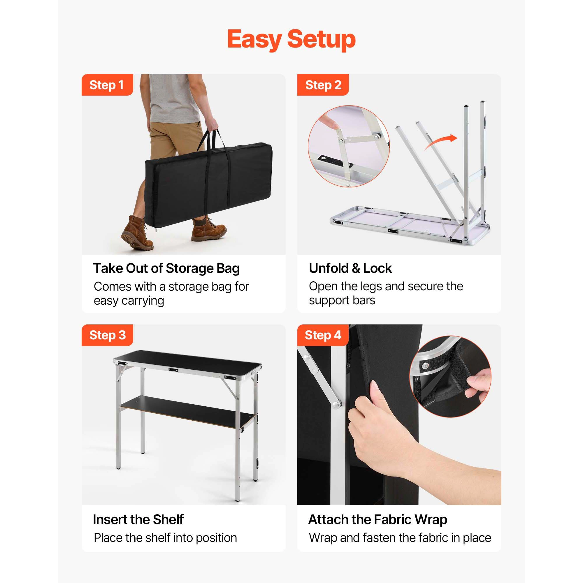 HONGGE 43.3-In Folding Portable Bar Table with Storage Shelf & Detachable Skirt