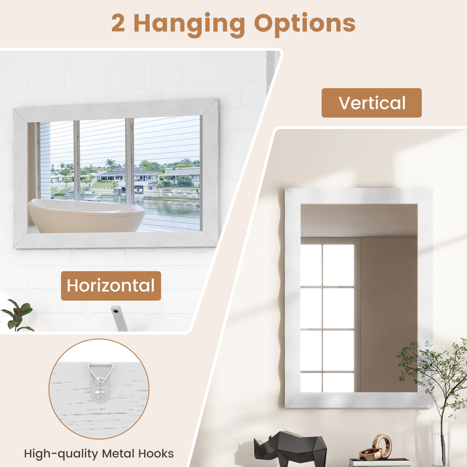 SUGIFT White 41.5-in x 28-in Large Rectangle Farmhouse Wall Mirror with Solid Rubberwood Frame for Entryway