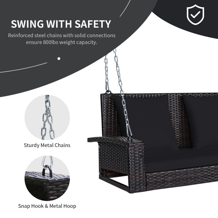 Hivvago 2-Person Patio Rattan Porch Swing With Cushions